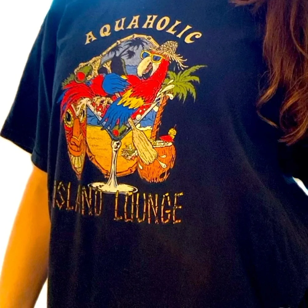 Aquahplic super fly and awesome beach black tee size large unisex 80s vintage T! - Picture 2 of 6